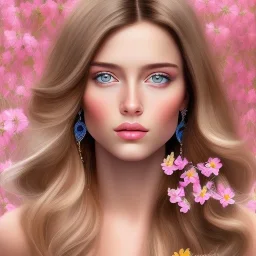  beautiful, pretty very young european female face portrait, detailed eyes, hair with flowers, cosmic ambiance , 8k