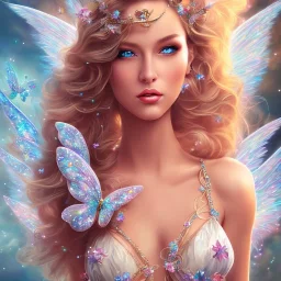  beautiful angel face princess fairy with sparkle jewel bikini and butterflies in hair