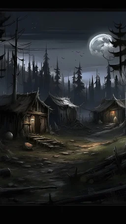 In the thick darkness that envelops the abandoned village, calm is the master of the situation, as the Pale Moon reflects its pale light on the ruins of destroyed buildings. The village lies in a situation of limbo, tranquility emanates from its dilapidated walls and broken windows that allow the cold wind to sneak inside. The pine trees scattered around the village paint a terrifying picture, as their long shadow appears on the cold ground. Some dead branches hang like life-hungry hands from a