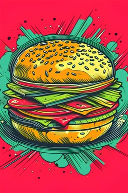 Design for a T-shirt in coordinated colors, ready to be printed, with a hamburger graphic