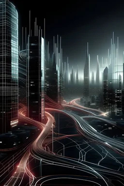 Imagine a futuristic cityscape where skyscrapers are shaped like arteries and veins, pulsating with light, illustrating the importance of blood flow in maintaining heart health