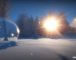 A bubble in the cold,Sun Ray,frost, ultra graphics, RTX, TXXA, SSAO, High quality,hyperrealistic, Super detailed, HDR,4k