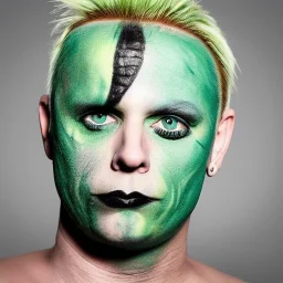 Keith Flint symmetric portrait green hair black metal facepaint