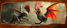 3d airbrush render, elf gremlin dodo punk dragon hen , pinhole cam, airbrush 3d rendering, in the style of Titian and Dali , torn edges on border