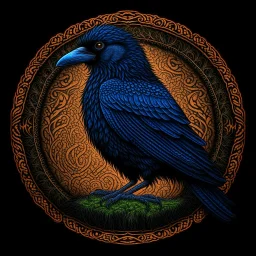 Mighty Raven with nature and runes and glowing eyes