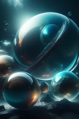 Retrato de planetas futuristas flotando en el espacio
