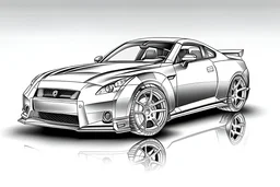 outline art for 2011 Nissan GT-R coloring pages, white background, sketch style, full body, only use outline, clean line art, white background, no shadows and clear and well