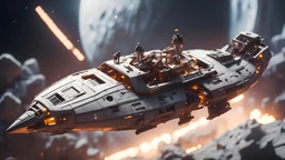 spaceship like raft in space seeming small because far away, tilt-shift lens 8k, high detail, smooth render, unreal engine, prize winning
