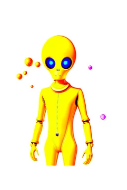 Full head to toe portrait + profile of a creature with (((a flat orange triangle pointing downwards for a head))), large round eyes like bright yellow headlights, a small body, its feet are in seamless silver and orange skin-tight boots with its skin-tight jumpsuit. It stands out against a white background.
