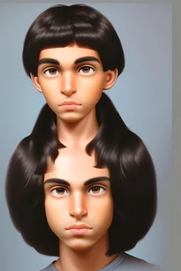 Appearance: Ari has a mixed-race skin tone with a light brown complexion. He has dark hair in a page boy haircut that sticks out from behind his ears, and his hair length could be somewhere in-between long and short. His face is thin with high cheekbones and gray eyes that are often full of emotion. He stands at around 5 feet 7 inches tall, with a lean build that suggests he doesn't engage in a lot of physical activity. He is of average attractiveness with a boyish face.