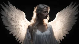 Female angel, black background, low lighting