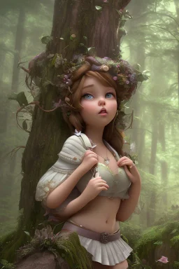 Obese and chubby but cute fairy in Forrest background. Style should be like the movie " up"