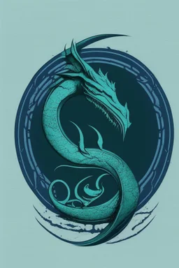 minimalist logo featuring ouroboros in a katamaran in gothic style and blue-green hues.