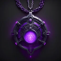 cyberpunk amulet, black background, purple lighting, icon
