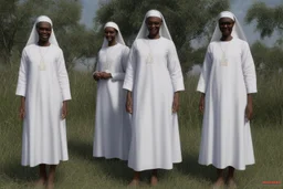 4 suore africane con tunica grigia figura intera fino ai piedi