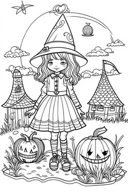 outline art for cute Farm life coloring pages with witch, white background, Sketch style, full body, only use outline, Mandala style, clean line art, white background, no shadows and clear and well outlined