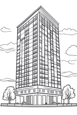 A 5 STAR AMAZING MODERN HOTEL, flat vector, full view, only draw lines, clean line art, –no sketch, color, –ar 3:4, white background, minimalistic black lines, minimal black color, low level black colors, coloring page, avoid thick black colors, thin black line art, avoid colors, perfect shape, perfect clear lines,