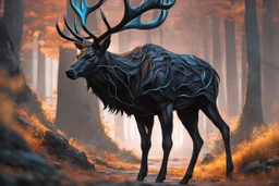 Black Shadow symbiote in 8k realistic anime e drawing style, human model, close picture, Deer them, neon color, crystal antlers deer, intricate details, highly detailed, high details, detailed portrait, masterpiece,ultra detailed, ultra quality