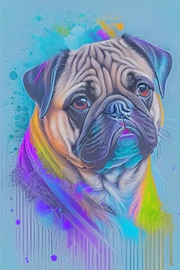 Abstract wet watercolour, portrait of a pug