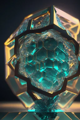 portrait of glass hexagon sacred sculpture with indentations, art, 4k, high detail, trending art, depth of field, volumetric light, dramatic lights