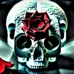 Cracked Skull and red rose, marble texture, dark, fantasy art, shallow depth of field, macro lens, unreal engine 5, ultra detailed,8k, HDR, hyperphotorealistic, bone, set in fire