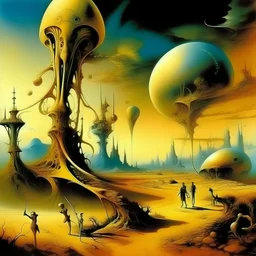 "Aliens" in a weird land - style by Salvador Dali - colorful, listicvery sharp, sharp focus, extremely detailed, high definition, intricate, hiperrealistic