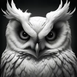 Full image of white owl. Evil. Black magic. No detailed background.Magical. Epic. Dramatic, highly detailed, digital painting, masterpiece Negative: worst quality, blurry, bad quality, grayscale,malformed face, deformed, deformed face, deformations