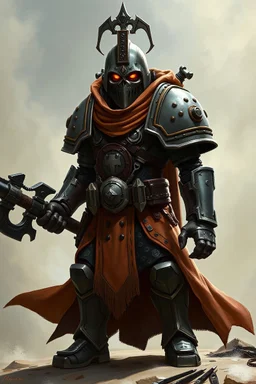 A heroic warforged cleric with orange eyes