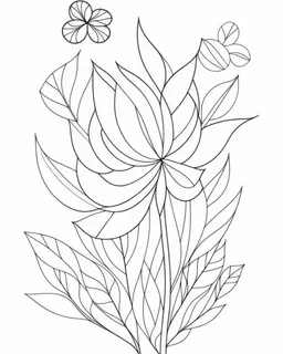 A minimalistic coloring book page style with thin line art. The image can be a simple flower or nature-inspired design, surrounded by empty space for coloring.