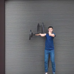 skinny guy lifting garage door on a rainy day