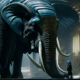 xenomorph elephant hybrid, photorealism, movie screen capture, horror, sci-fi, retrofuturism, based on the movie Alien, horror, terrifying