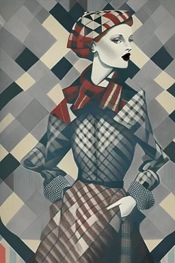 Woman dressed in plaid prints style of erte