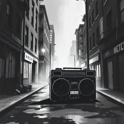 dirty back streets ghettoblaster abstract particles waves length sonic capacity black and white cube