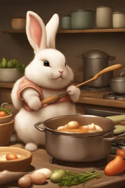 Cute chubby bunny floppy ears adventurer dnd cooking art realism