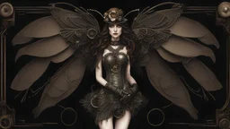 full length, steampunk delicate metal woman, moth, wings, black background