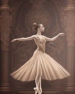 ballerina on stage of elaborate opera house, sepia phography, 8k resolution, high-quality, fine-detail, intricate, digital art, detailed matte, volumetric lighting, dynamic lighting, illustration, 3D octane render, brian froud, howard lyon, selina french, anna dittmann, annie stokes, lisa parker, greg rutowski,