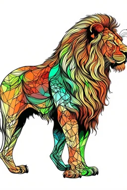 side view of LION, FULL BODY, thick outline, low details, Vivid Color