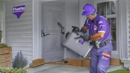 fedex driver with a chainsaw at the front door