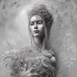 Insanely detailed photograph of an “portrait of gorgeous Roman goddess ” with intricate hair, intricate embroidered dress, beautiful clear face and hyperdetailed painting by Ismail Inceoglu Huang Guangjian and Dan Witz CGSociety ZBrush Central fantasy art album cover art,8K, hdr, romantic, mysterious, ominous, snowflakes, jewelry, comfort, natural eyes, arms open for embrace