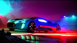 alien tech sports car, unusual neon lighting, high velocity, 64k, dystopian, vray, steampunk