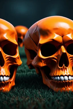 a field of 1000s of cartoonish, anatomically correct, skulls, vivid RANDOM BRIGHT neon colors, dark comedy, well lit, high detail, photorealistic, horrorcore, fun, scary, none featured, each a different color or hue,