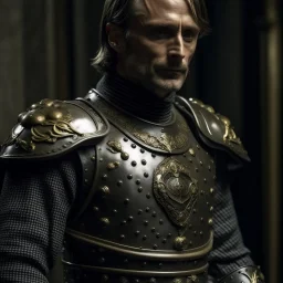 mads mikkelsen dresses in knight's armour, high quality photo
