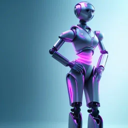 Cute hijab woman in a robotic suit,purple and pink backlight, profile