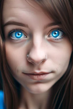 a beautiful young women with a huge nose. blue eyes and brown hair
