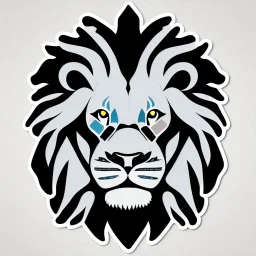 A sticker design in a minimalistic style featuring a caricature lion in vivid colors. The subject is presented alone on a neutral background.