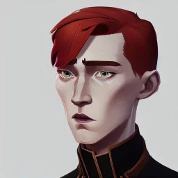 general hux 3/4 view, wearing a black First Order uniform, serious, imposing figure, thick eyebrows, digital art, wearing a black First Order uniform, green eyes