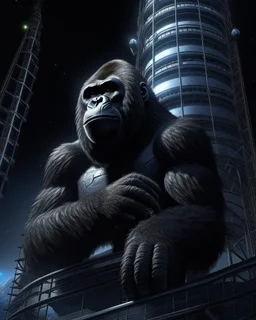 A huge gorilla stuck in a tower connected to space 8k