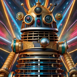 Extremely intricate portrait of a hybrid of a Dalek and Prince Charles :: 8k resolution concept art, dynamic lighting, hyperdetailed, intricately detailed, triadic colors, Unreal Engine 5, volumetric lighting, airbrush art, expressionism, pencil sketch, retrofuturism, sci-fi, maximalist