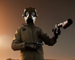 Alien, gas mask, holding gun, hands, Mars, metal, hammerhead