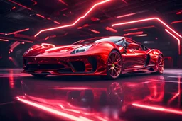 FERRARI RED CHROME design, high quality, 3d render, digital art, 32K ultra hd, hyper realistic, cinematic, high definition, new design, tron style, ultra detailed atmospheric details, beautiful glowing effects, sparkle effects, MULTICOLORS, METAL MATERIAL,